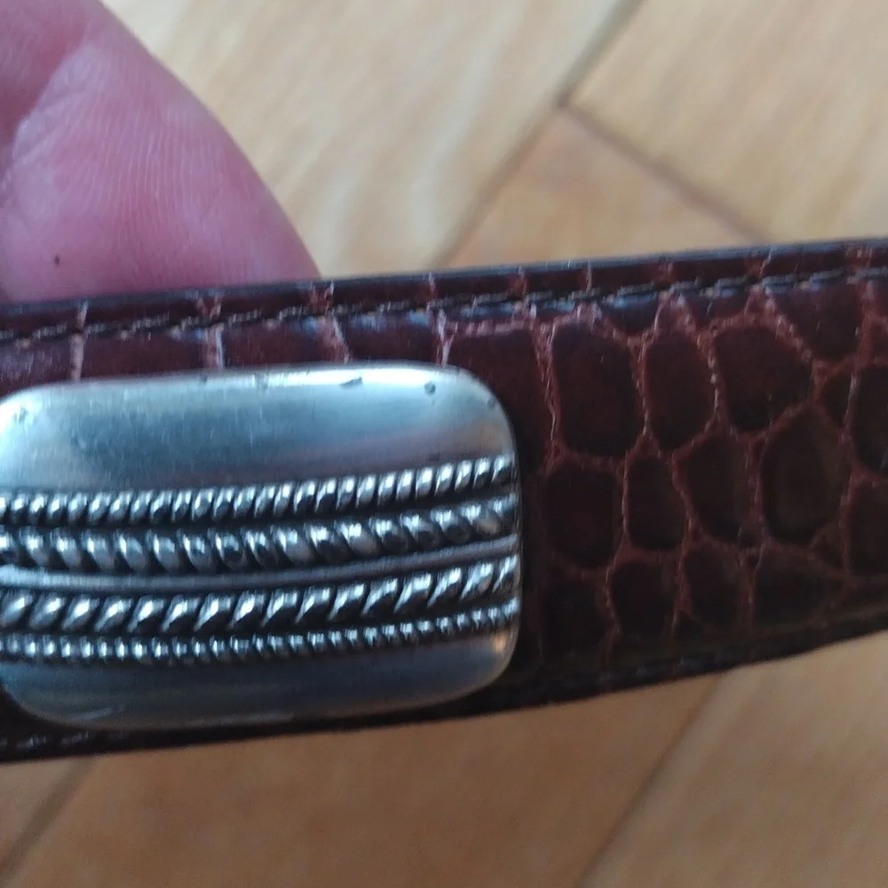 - -Brown croc leather belt with genuine silver decorative plaques and buckl…